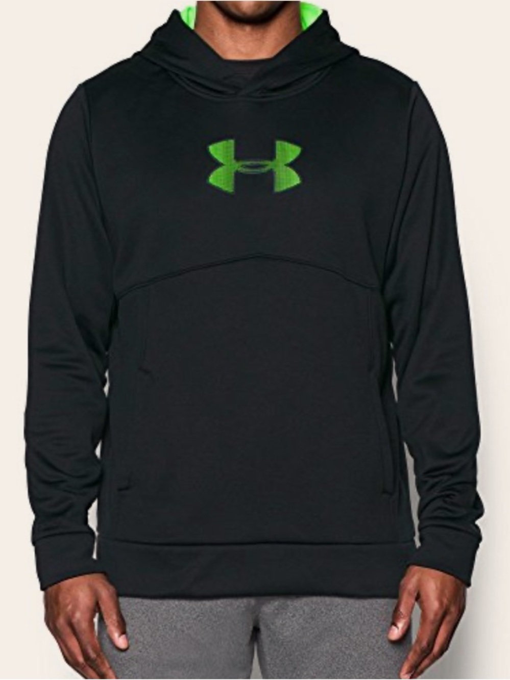 Under Armour Black and Neon Green Pullover Hoodie